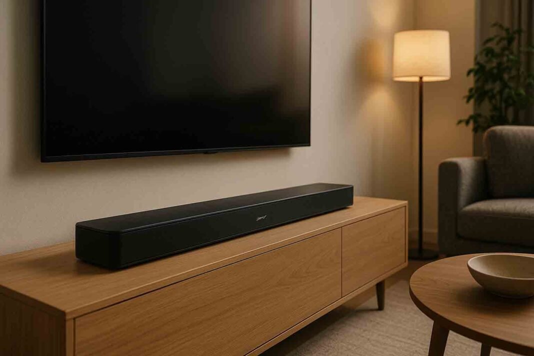 Bose soundboard 2025 setup beneath smart TV in modern living room