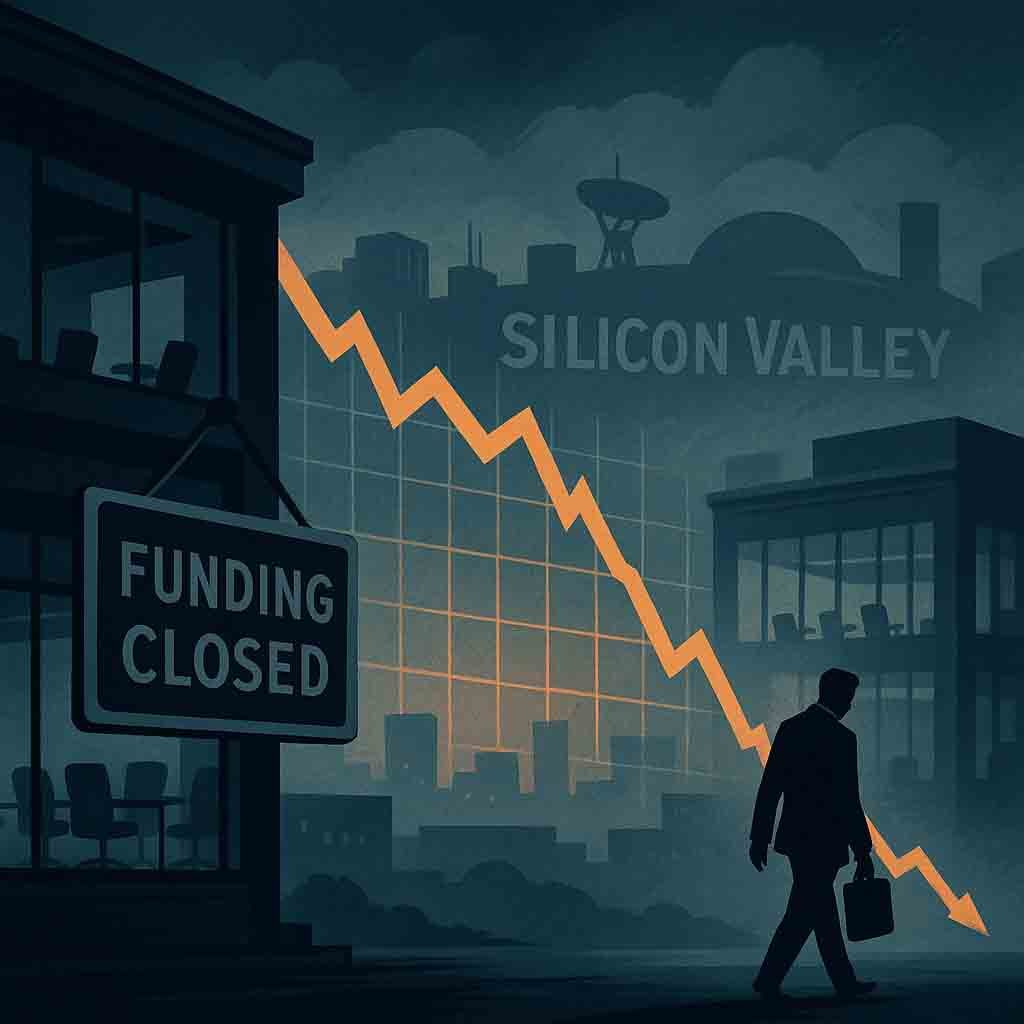 Silicon Valley investment cuts illustration showing startup downturn.
