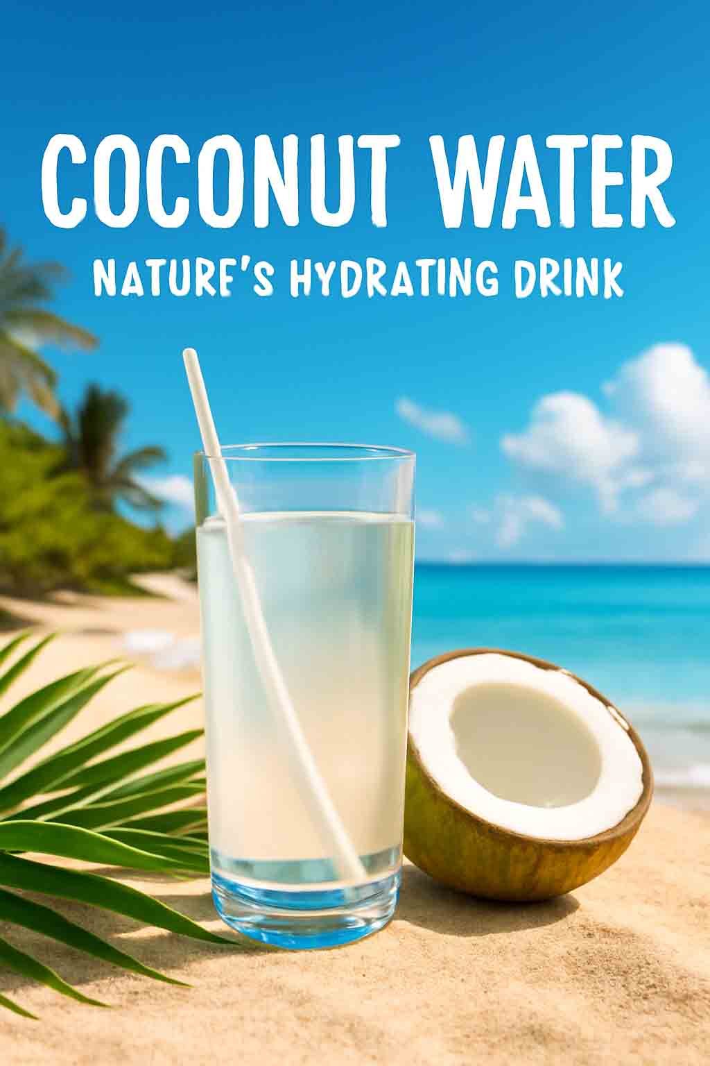 Fresh coconut water drink with natural electrolytes and health benefits for skin and hydration.