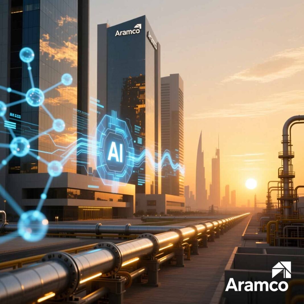 Saudi Aramco AI investment and gas project visualization 2025.